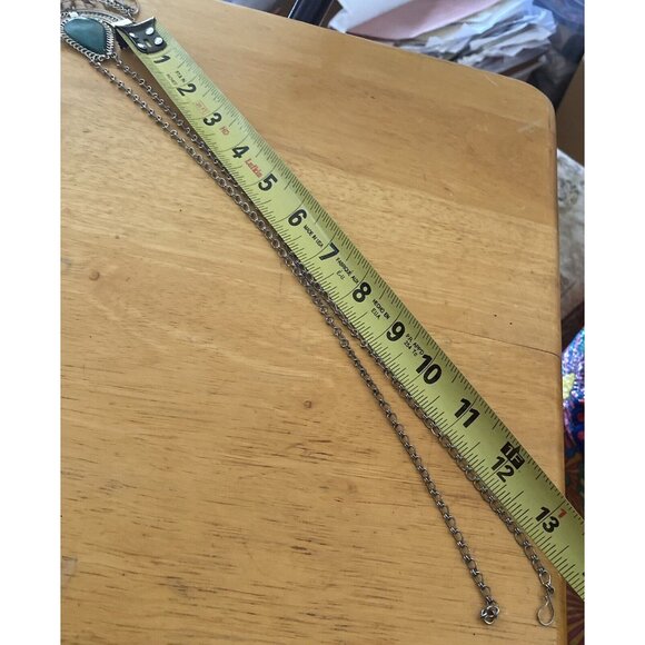 Vtg Handmade Chrysocolla Dangling Pendant Necklace BOHO Peruvian Folk Art Silver - Picture 5 of 7